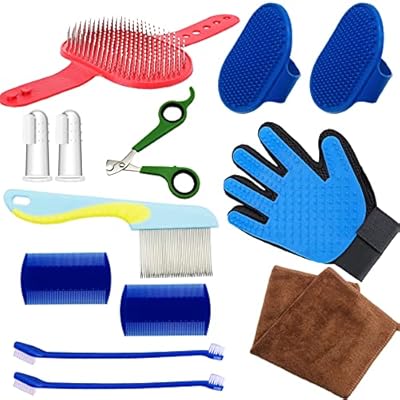 Allazone Rabbit Grooming Kit Small Animal Grooming Supplies, Double-Sided Comb, Rabbit Brush for Shedding, Nail Clipper and Trimmer, Toothbrush for Bunny Rabbit Hamster (dog cleaning)