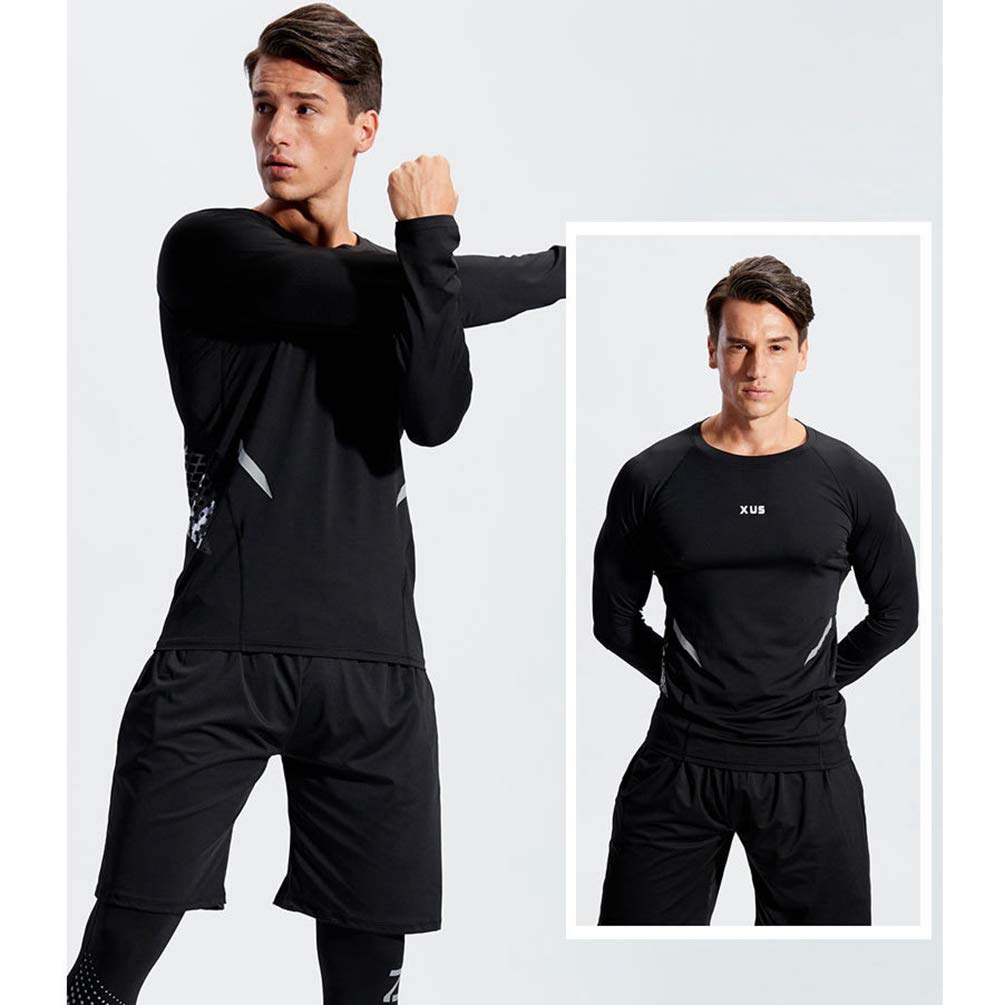 Abbigliamento Running da Uomo, 5 Pezzi Set Completi Sportivi Leggings Compressione Fitness Pantaloncini Corsa T Shirt Sportive - Stile #4, XL
