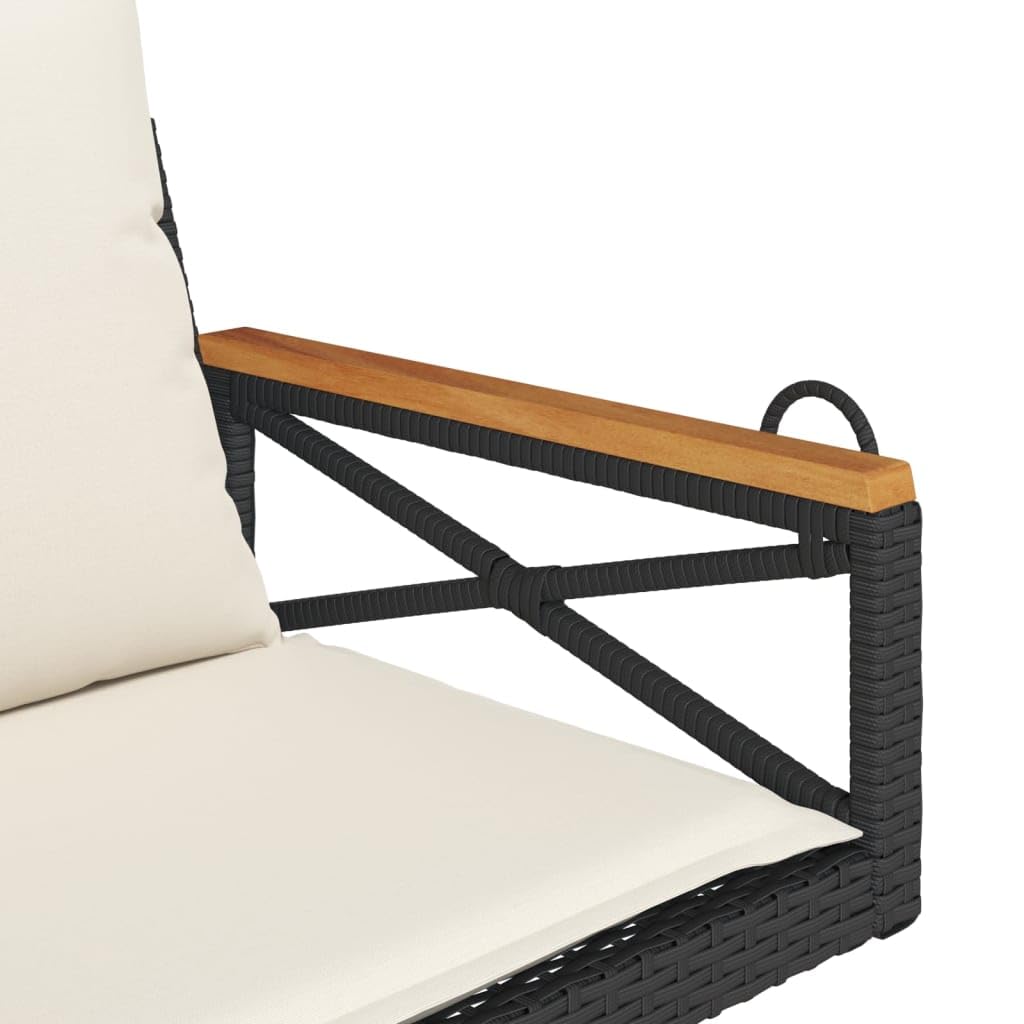Hamaca colgante con cojín negro, 63 x 62 x 40 cm, polirratán, resistente a los rayos UV, 110 kg de capacidad de carga, para jardín, balcón, terraza