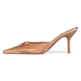 Womens Mule Heels Flip Flop Stileto Closed Pointed Toe Heeled Sandals with Bow Slip On Shoes Casual Party Dressy
