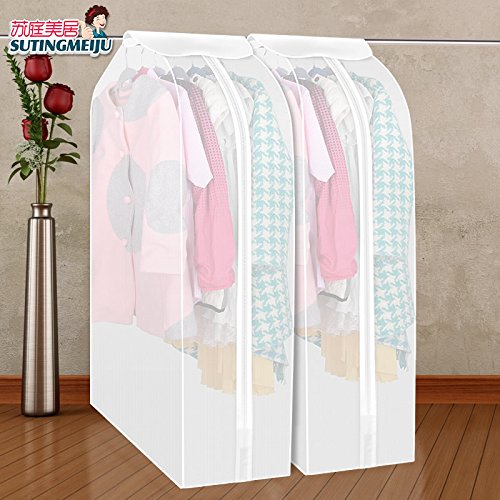 CrazySell Juego de 2 bolsa de ropa Transparente Impermeable Funda para la ropa plumero esmerilado Vestido Top Organizador con cremallera traje de pantalla sin marco con Magic Tape