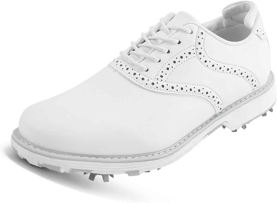 Spiked Golf Shoes for Ladies, Waterproof Leather Upper Cushioning Golfing Sport Training Walking Sneakers Comfortable
