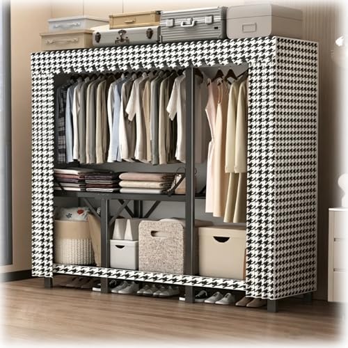 Genérico Armario Vestidor De Tela Independiente con Perchero - Amplio Espacio De Almacenamiento Guardarropa Tela para Ropa, Zapatos Y Maletas(Check,130x170x45cm)