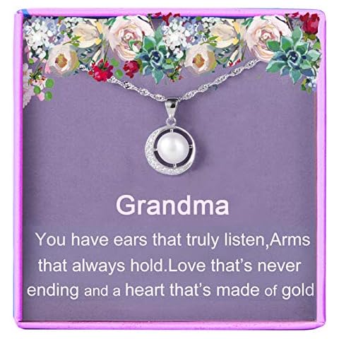 Grandma gifts for Grandma Gift Necklace Silver Single Pearl Pendant Moon Crystal Jewelry Nana Birthday Gifts for Women Cover