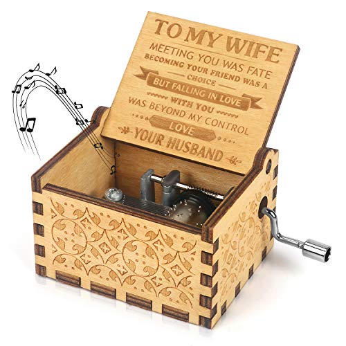 Kafete Music Box Hand Crank Engraved Musical Box-U R My Sunshine Mechanism Antique