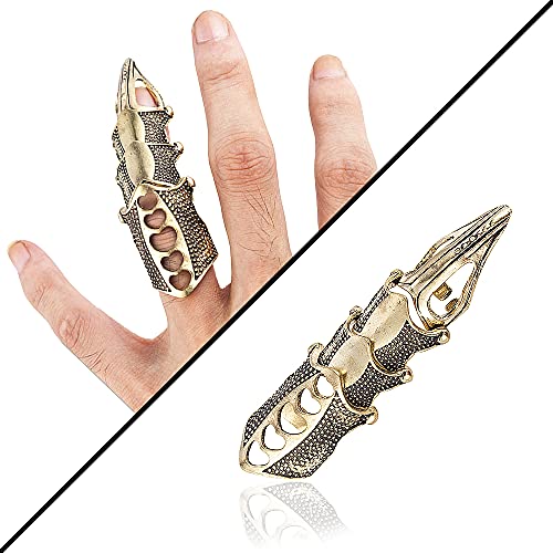 Abjfje Punk Rock Armor Knuckle Joint Full Finger Double Loop Ring Gothic Activity Rings Halloween Cosplay Costume Accessories Jewelry For Men Women (Antique Gold) #TOP1