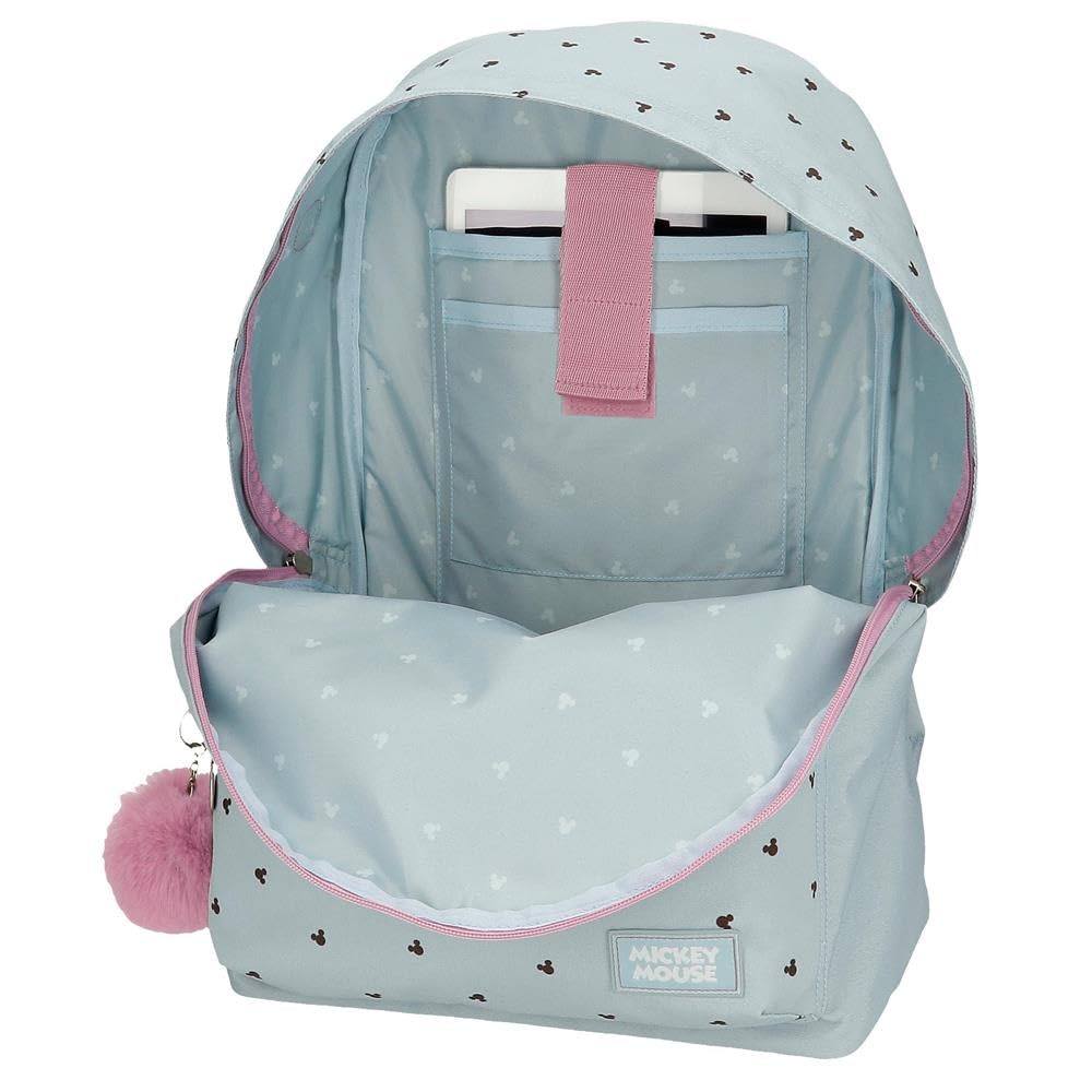 Disney Joumma Bags Mickey & Minnie Kisses zaino per bambini, zaino per la scuola, in poliestere, blu e rosa, Spallacci larghi, ergonomici e imbottiti, con pompon decorativo
