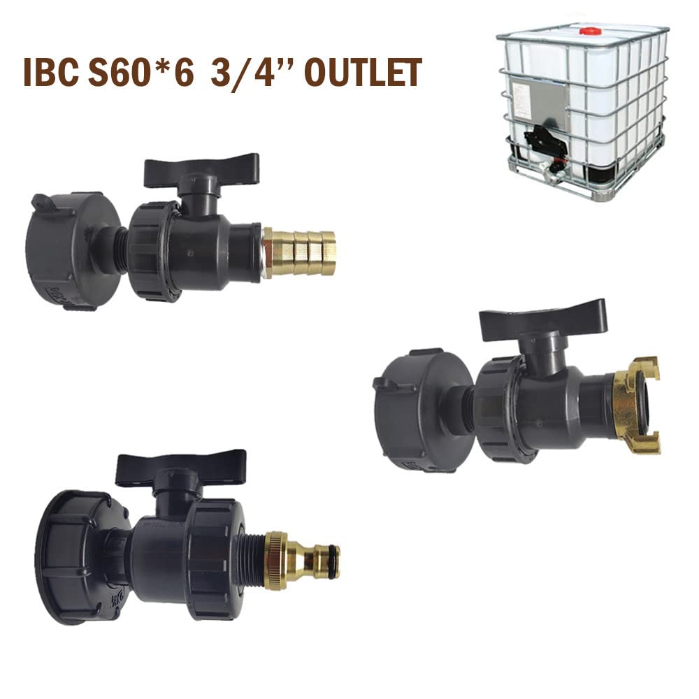 NGHSDO Cisterna Acqua 1000 Litri Adattatore di Serbatoio S60x6 in Ottone Tap Tap 1/2 Valvola di Ricambio Parti Adatta per i connettori per l'acqua del Giardino Domestico Raccordo Cisterna 1000 Litri