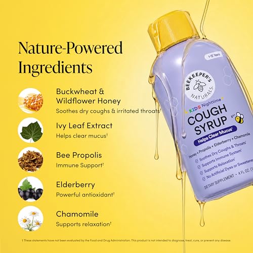 Image of Beekeeper's Naturals Kids Nighttime Propolis Honey Syrup | Immune Support with Propolis, Elderberry & Raw Honey, Sleep Support with Chamomile & L-Theanine, Gluten Free