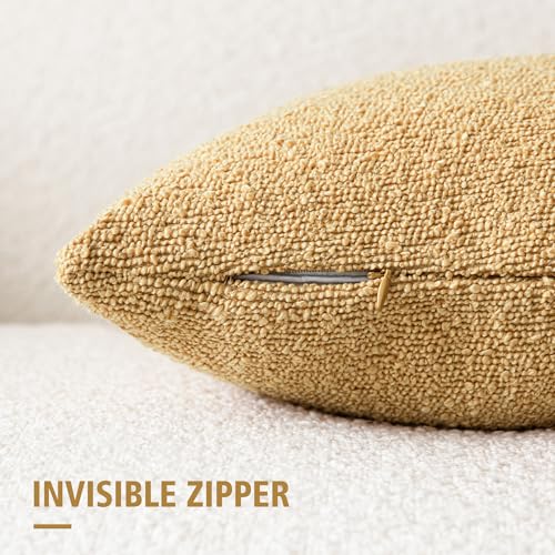 Image of Foindtower Set of 2, Decorative Textured Boucle Throw Pillow Covers Accent Solid Pillow Cases Neutral Couch Cushion Case for Chair Sofa Bedroom Living Room Home Decor 24x24 Inch Light Yellow
