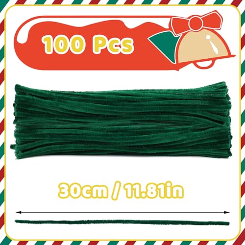 Image of Hssugi Pipe Cleaners 100PCS Dark Green Pipe Cleaners Craft Supplies | Pipe Cleaners Craft Supplies, Pipe Cleaners Bulk Fuzzy Sticks for DIY Art and Craft Projects Home Decoration