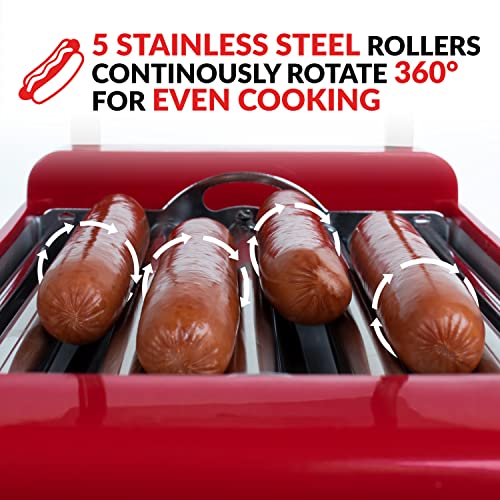 Image of Nostalgia Coca-Cola Hot Dog Roller Holds 8 Regular Sized or 4-Foot-Long Hot Dogs and 6 Bun Capacity, Stainless Steel Rollers, Perfect For Breakfast Sausages, Brats, Taquitos, Egg Rolls, Red /White