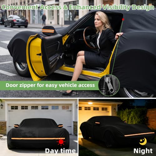 Image of Car Cover for Chevy Corvette C3 1968-1982, Custom Fit Waterproof All Weather Full Car Cover, Windproof Outdoor Cover with Driver-Side Zipper Door