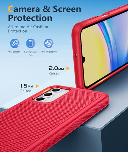 Image of FNTCASE for Galaxy A15-5G Phone Case - Samsung A15 5G Military Grade Drop Protection, 14ft Drop Tested, Screen Protector Included, Anti-Slip Matte Textured, TPU+PC Dual Layer Shockproof Cover (Red)