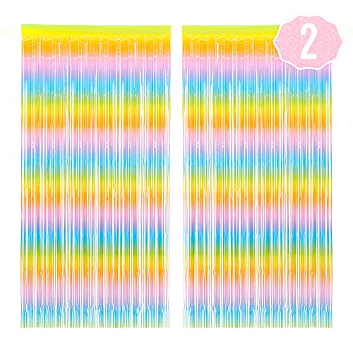 Image of xo, Fetti Party Decorations Rainbow Pastel Fringe Foil Curtain - Set of 2 | Bachelorette, Pride, Backdrop, Birthday, Photo Booth