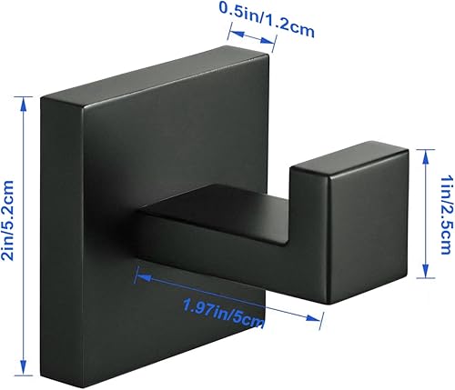 Miniatura 2 de Ralbay Ganchos negros para toallas de baño, paquete de 4 ganchos de acero inoxidable SUS 304, ganchos de baño negro mate, gancho para bata de
