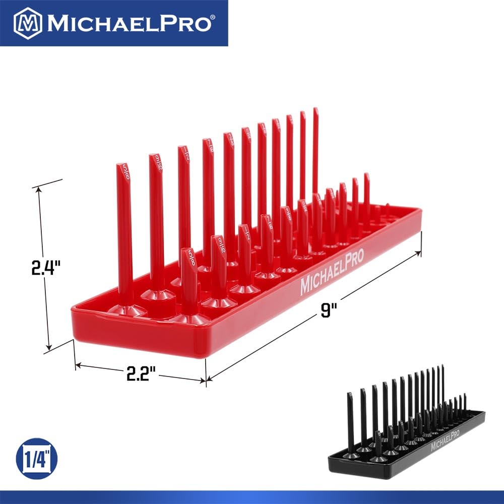 MichaelPro Socket Organizer Set, 6-Piece Socket Holder for 1/4, 3/8, 1/2 Inch Drive SAE and Metric Sockets, Dual-Row Socket Tray for Deep and Shallow Socket Set Organizer Socket Holders Organizers
