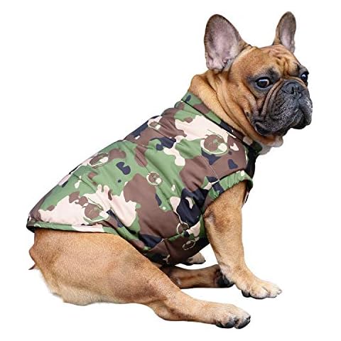 iChoue Dog Cotton Padded Coat Thick Winter Warm Vest Waistcoat Cold Weather Jacket Clothing for French Bulldog Pug Boston Terrier Shiba Inu- Camouflage M Cover