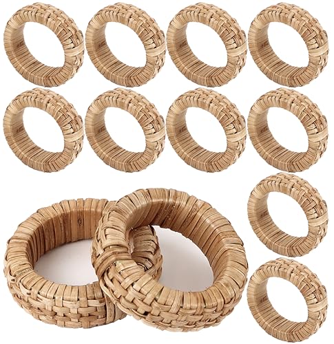 ALPHA Living HOME Napkin Rings Set of 12 - Handmade Rattan Napkin Holders - Rustic Cane Serviette Rings for Table Decor - Bulk Pack for Parties, Weddings, Dinners, Family Gatherings - Natural Tan