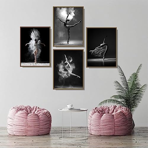 Image of NCYEL Black and white ballet wall art dancer poster beautiful girl bedroom elegant dance classroom bathroom dormitory decoration poster 16 inchx24 x4pcs