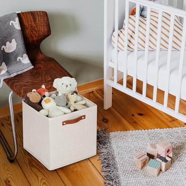 HNZIGE Large Storage Baskets Set of 4 Collapsible Storage Baskets,13x13 Storage Cube Bins with Handles,Foldable Storage Cube Bins for Shelves(cream)