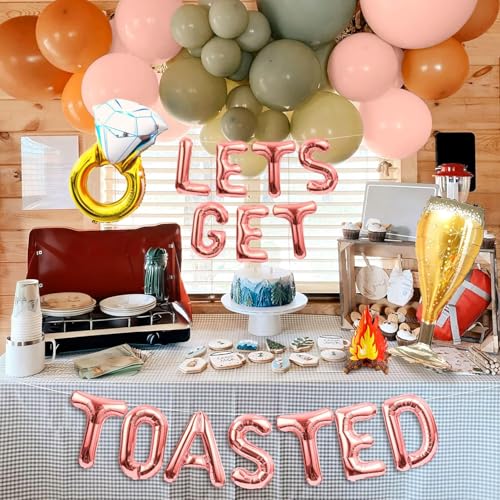 Image of Lets Get Toasted Bachelorette Decoration Mountain Engagement Decorations | Mountain Bachelorette Decoration Camp Bachelorette Decoration Camping Bachelorette Party Decorations