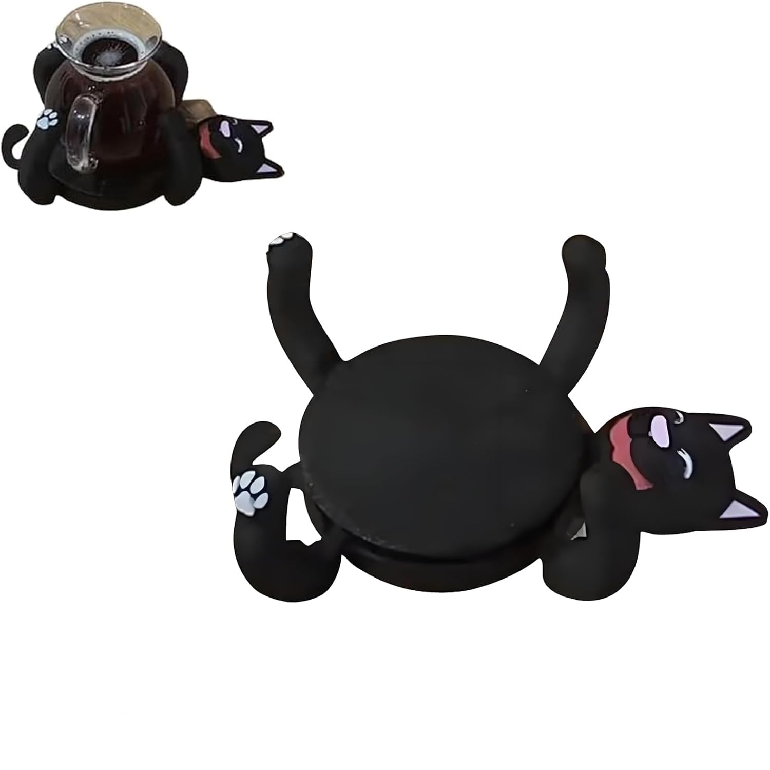 3D Print Cat Coasters, Funny Cats Cup Holder for Drinks, Cute Cats Coaster with Heat Resistant Base, Creative Coasters Cat Mug Holder, Coffee & Tea Decor for Pet Lovers Owners Gifts (black)