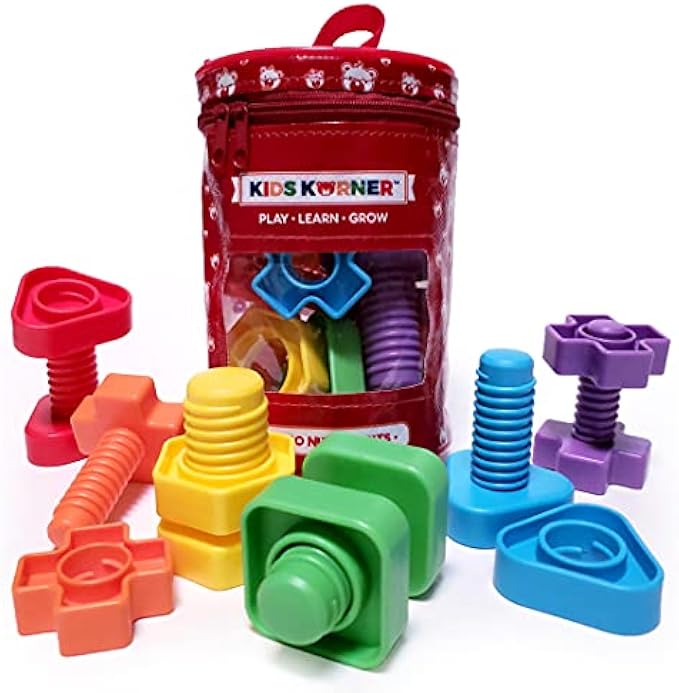 Jumbo Nuts and Bolts for Toddlers - Fine Motor Skills Rainbow Matching Game Montessori Toys for Toddlers & Toddler Games | 12 pc Occupational Therapy Educational Toys with Toy Storage + eBook