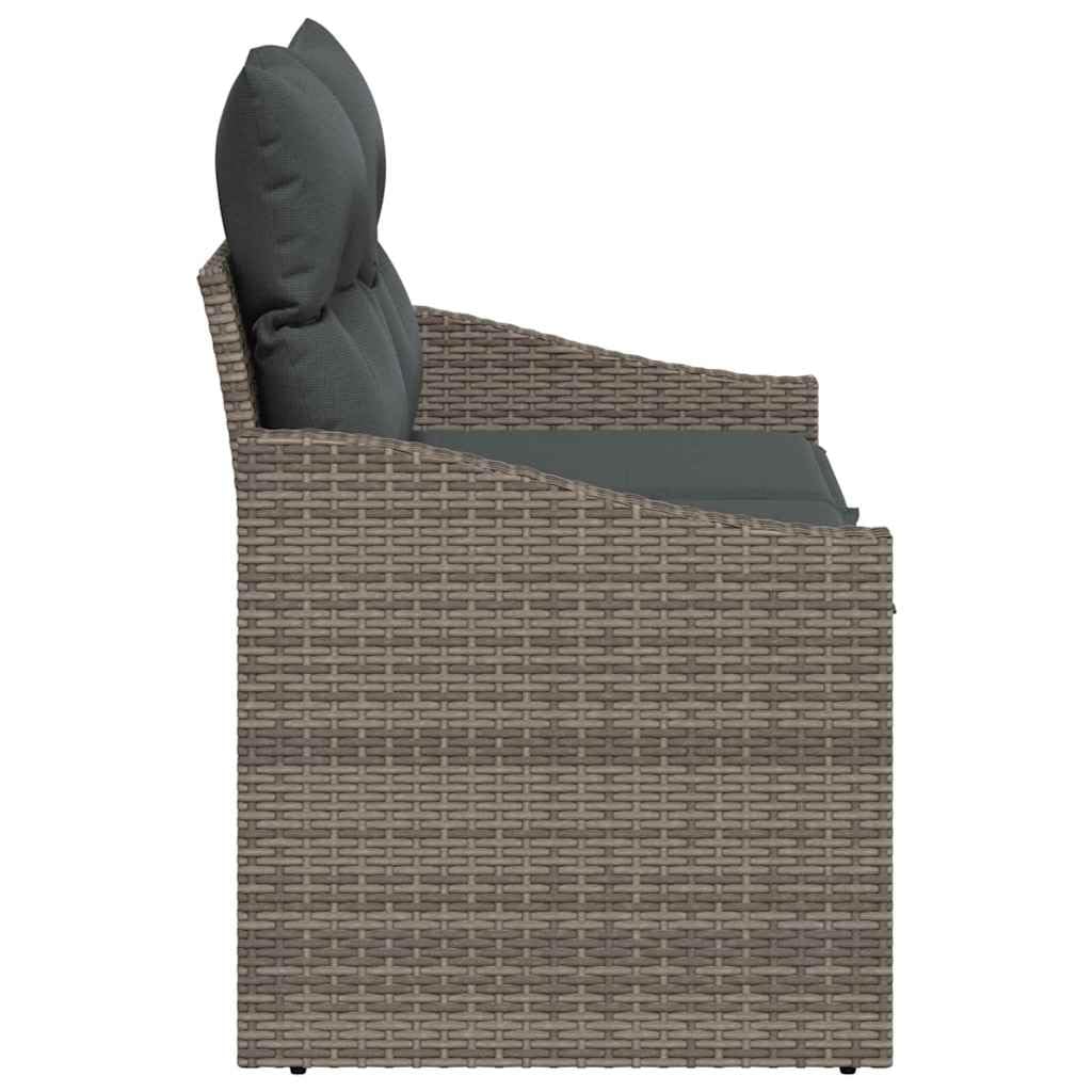 Sofa ogrodowa 123 x 62 x 69 cm z polirattanu z poduszkami, ławka do siedzenia na zewnątrz na taras i balkon, odporna na warunki atmosferyczne sofa rattanowa, szara