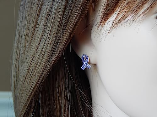 ICYROSE 925 solid sterling silver with Crystal Awareness Ribbon Stud Earrings for cancer/Survivor/Support Jewelry (Nickel Free)3