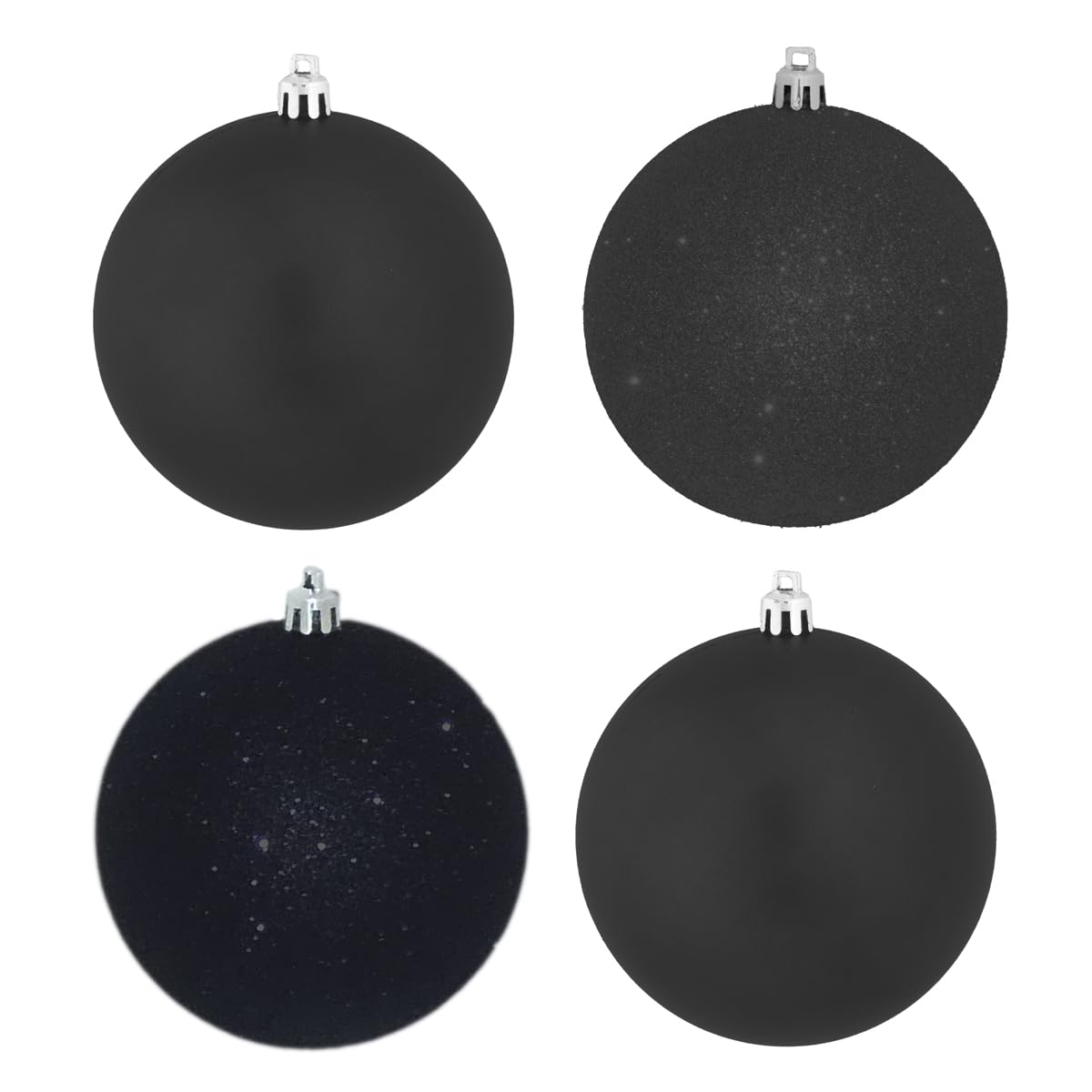 Widdle Gifts Black Bauble Christmas Decoration 4 Pack 100Mm Glitter/Plain Baubles 3231