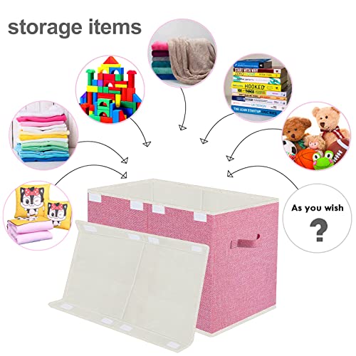 VERONLY Large Collapsible Toy Storage Box with Lid & Handles - Kids Organizer Chest for Toys, Clothes, Blankets (Pink, Nursery, Playroom, Bedroom)-24.5''×13''×16'' - Image 3