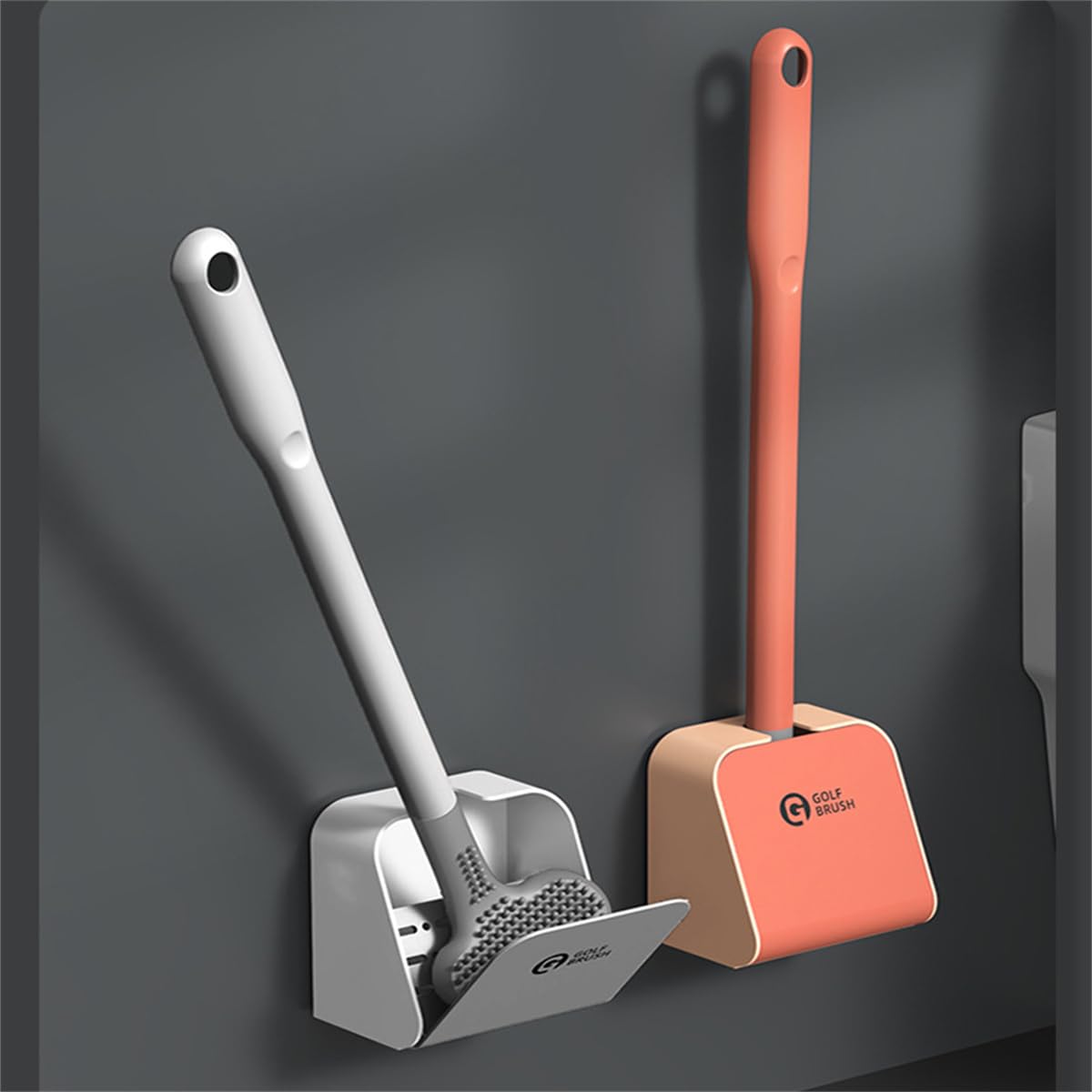Golf Toilet Brush New Long Handle Silicone Toilet Brush & Holder.360° Deep Cleaning Toilet Brush Set,Flexible Bristles Cleaner Brush Household Wall Mounted (Grey) - Image 2
