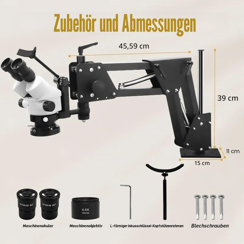 Professionelles Schmuckmikroskop mit Federarm und Universalhalterung, 7–45X kontinuierlicher Zoom, großaperturiges Kupferobjektiv, 95–300 mm Arbeitsabstand, Weitwinkel-Stereo-Mikroskop