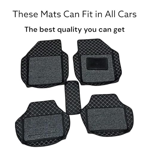 Image of Leather Auto Fusion Premium 7D Car Mats Universal For All Cars | Luxury Double Stitched 7 Layer Protection Car Floor Tray Mats | 100% Waterproof And Washable | Colour: Black With Silver Stitching