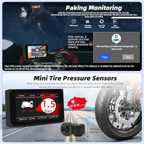 Pantalla Carplay para motocicleta inteligente con Android Auto y monitoreo de parking 4