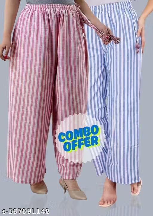Image of Cotton Regular fit Palazzo | Flared Palazzo Pants with Pocket for Women & Girls | Relaxed Bottom WearPack of 2 11