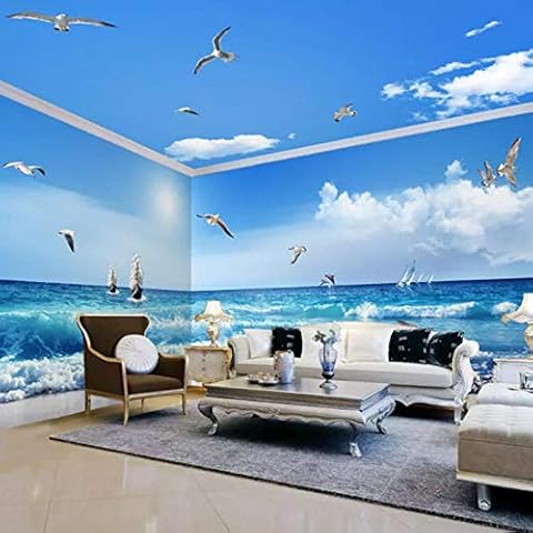 3D Blue Sky and White Clouds Beach Seaside Landscape Theme murals Whole House Custom Hotel Hotel Background Wallpaper mural-450cmx300cm Cover