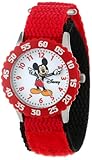 Disney Kids' W000229 Mickey Mouse Stainless Steel Time Teacher Watch with Red Nylon Band