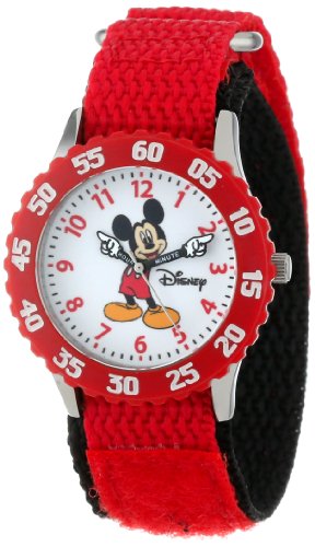 Disney Kids' W000229 Mickey Mouse Stainless Steel Time Teacher Watch with Red Nylon Band