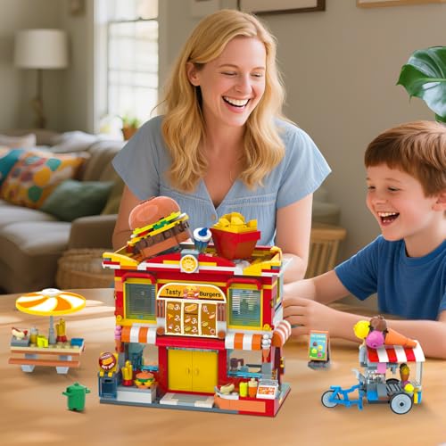 City Camion degli Hamburger - Set di Costruzioni 2 in 1 con Carrello dei Gelati e Ristorante, Tavoli e Sedie, Playset per Bambini, Ragazzi e Ragazze (826 Pezzi) - Lego - Immagine 5