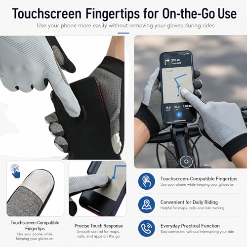 Guantes de ciclismo para hombres y mujeres, livianos de dedo completo con palma antideslizante, guantes transpirables con puntas táctiles para carretera, sendero, traslado y ciclismo diario miniatura 4