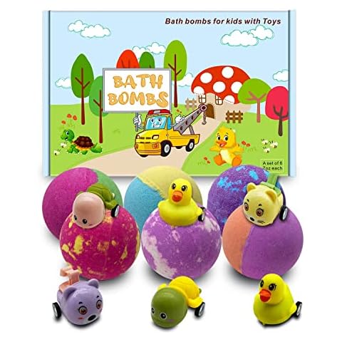 7 Oz Bath Bombs for Kids - with Surprise Toys Inside Pull-Back Car 6 Pack Natural Colorful Bath Bombs for Boys Girls with Animal Car Birthday Chirstmas Gift for Child Cover