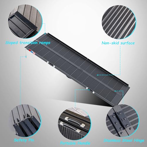 Image of WHALEMOTOR Black Portable Wheelchair Ramp, 8FT No-sew Non-Slip Aluminum Wheelchair Ramp, Folding Portable Wheelchair Ramps for Home, Weight Capacity Up to 800 LBS, Loading Dock Plates