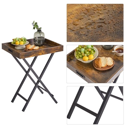 Ibuyke Foldable Tv Tray Set Of 2 Tv,End Table With Removable Food Serving Tray,Portable Wooden Snack Table For Livingroom thumb #3