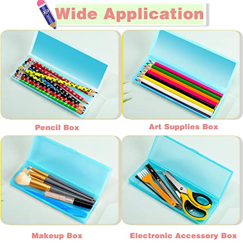 Image of Fainne 24 Plastic Pencil Case Bulk Hard Pencil Boxes with Snap Lid Crayon Maker Pen Organizer Stackable Craft Storage Boxes for School Supplies(Single Layer,Blue,7.09 x 2.36 x 0.98 Inch)