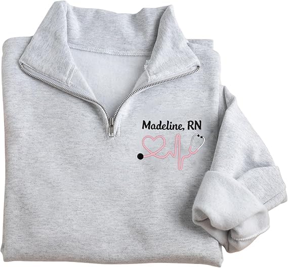 Personalized Nurse Quarter Zip Sweatshirt, Custom Embroidered Nurse Sweatshirt, RN Sweatshirts Gift for Nurses Multicolor