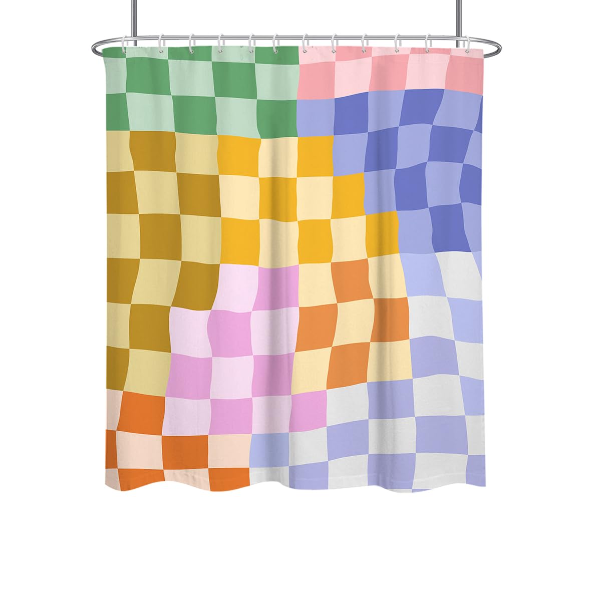 RTFEVG Colorful Checkered Shower Curtain Multicolor Kids Retro Vintage Funky 70s Groovy Bright Cute Girl Aesthetic Simple Rainbow Modern Fabric Cloth Bathroom Decor Set 60x72 inch Polyester 12 Hooks