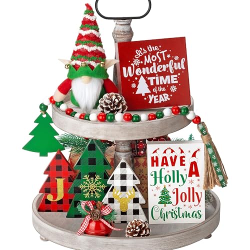 Christmas Tiered Tray Decor 10 PCS Christmas Decorations for Home