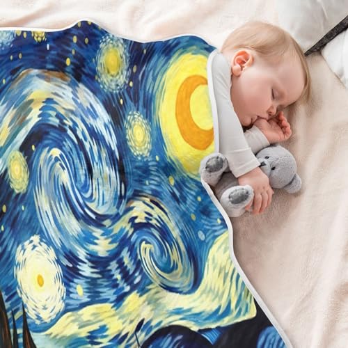 Image of Starry Night Van Gogh Baby Blanket Cotton Cozy Throw Blanket Warm Nursery Swaddle Receiving Toddler Blankets 30 inch x 40